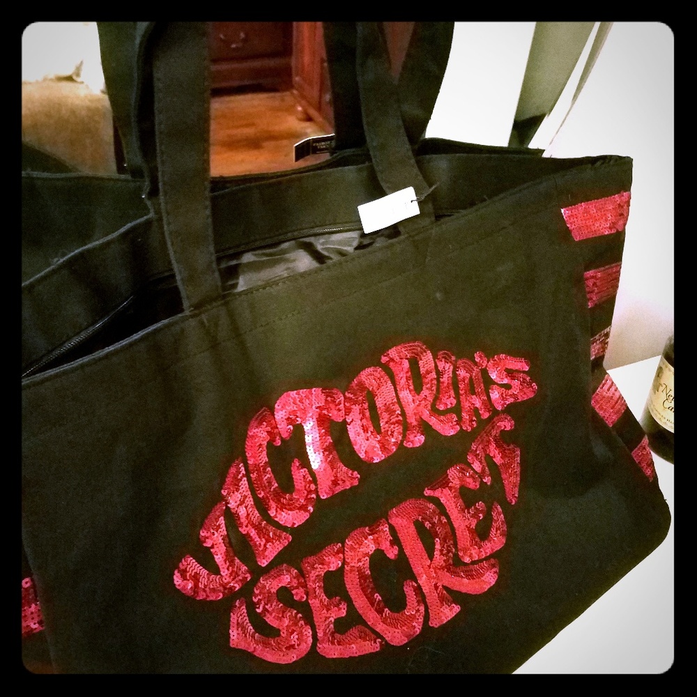 NWT Victoria's Secret black and red sequin bag